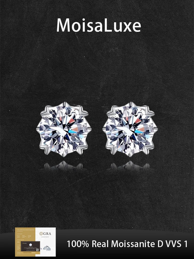 

MoisaLuxe Official Store GRA Moissanite Plata Sterling 925 Silver Exquisite and Small Earrings for Women Hoops Jewelry Piercing