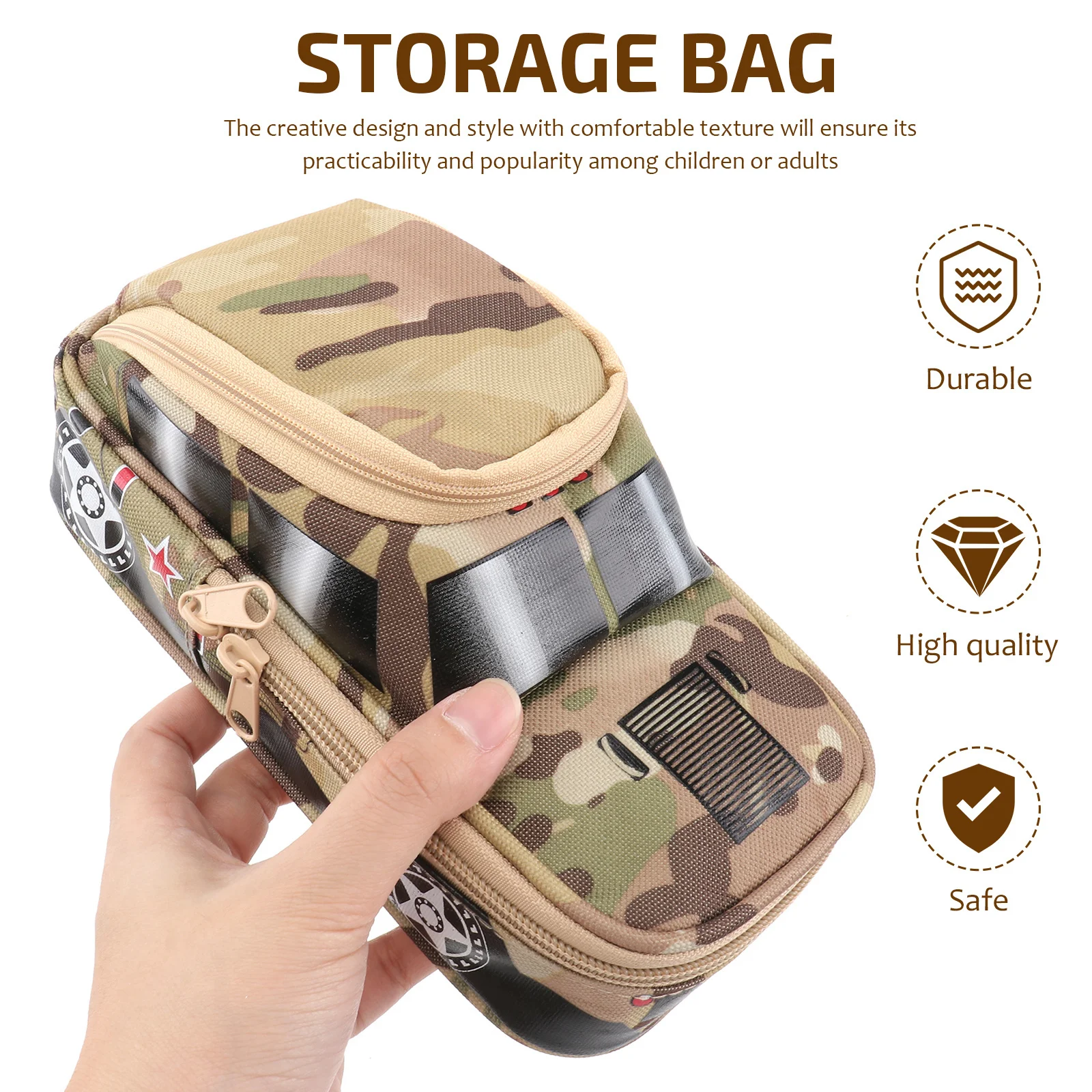 

Creative Pencil Case Off-Road Vehicle Pattern Yellow for Kids Students Nylon Easy Maintenance Large Capacity Lock