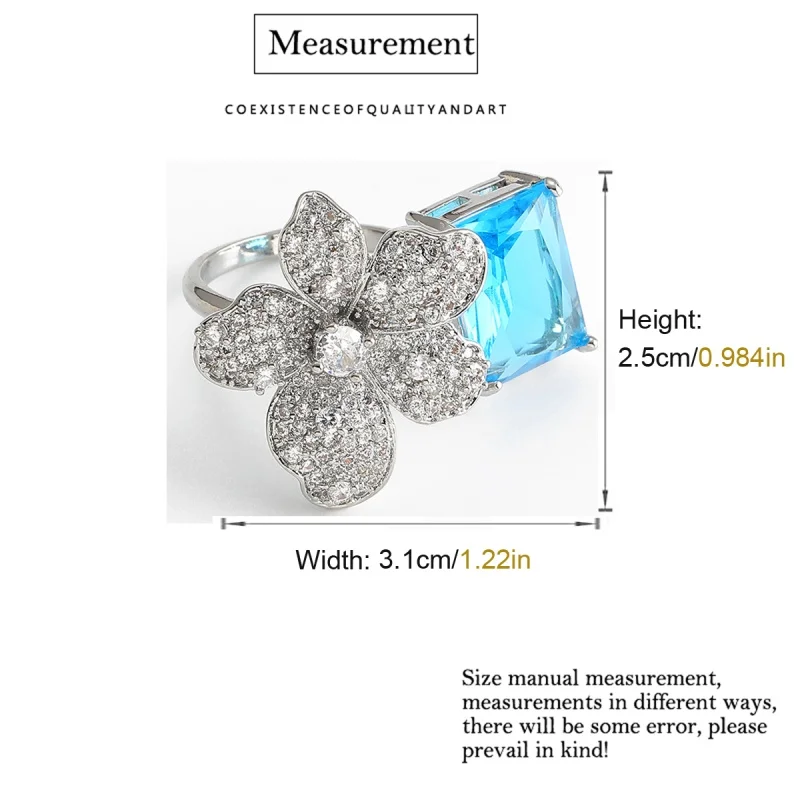 Vintage Blue Zirconia Ring Flower Luxury Quality Jewelry Rhinestones For Woman Silver Color Accessories Wedding Engagement New