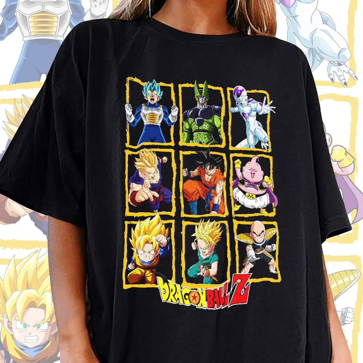 Dragon Ball Z All Characters Grid Graphic T-Shirt Anime Goku Vegeta Majin Buu Print Fans Women's Men's and Kids Short Sleeve Tee