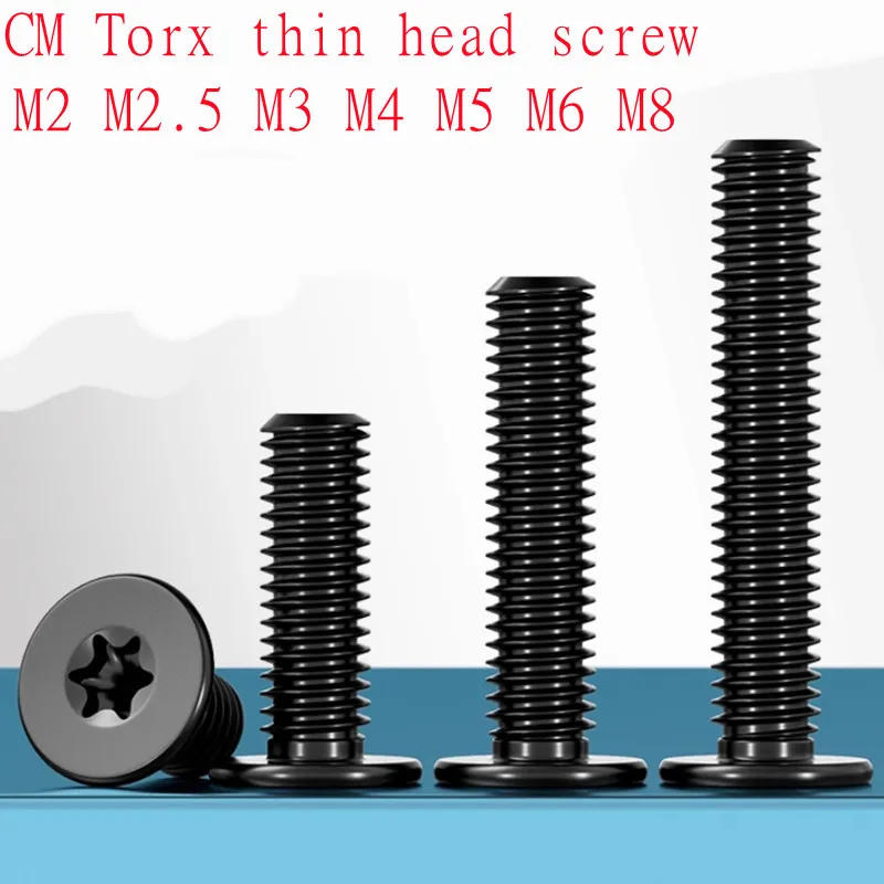 5pcs-50pcs M2 M2.5 M3 M4 M5 M6 M8 304 Stainless Steel black colour CM Six-Lobe Torx Ultra Thin Super Low Flat Wafer Head Screw