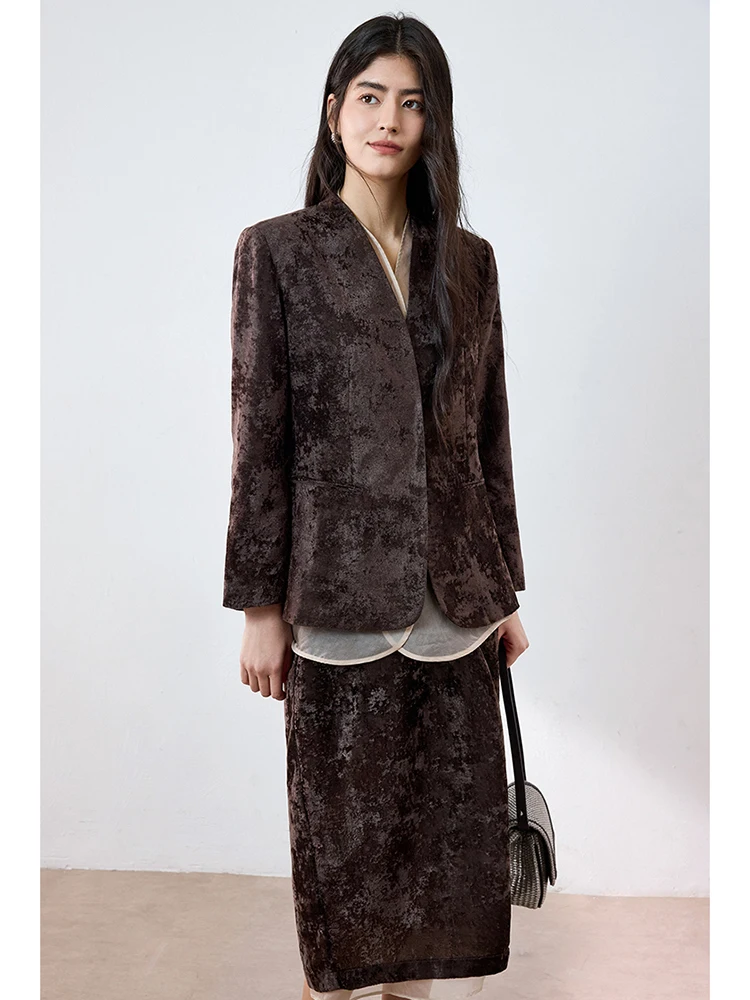 

Matte Finish Diamond Velvet Ogees Two-Piece Suit Jacket Women's Fashion Ensemble Spring Collection Long Sleeve Regular Length