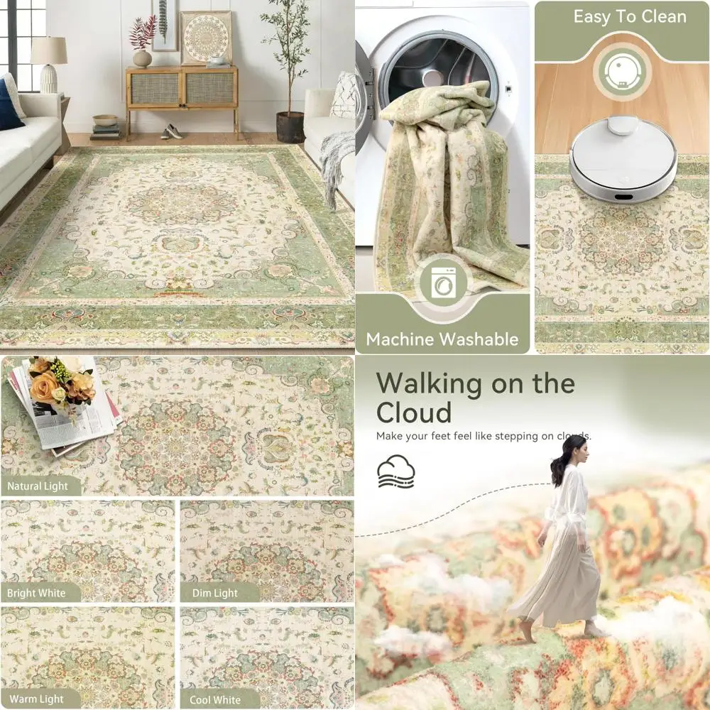 

Большие моющиеся коврики в стиле бохо зеленого цвета, идеально подходят для гостиной, столовой и спальни, потертые винтажные восточные ковры