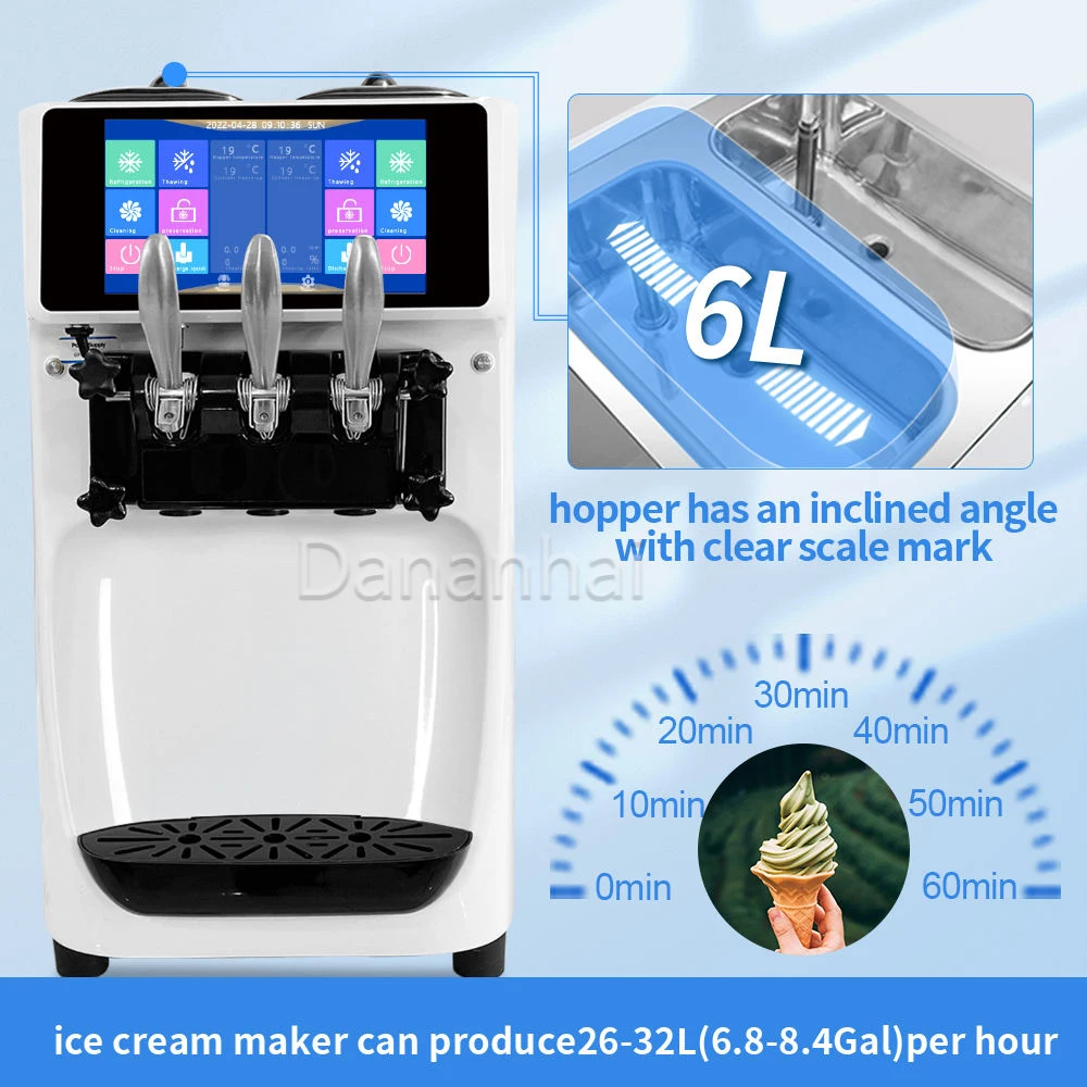 Commercial GT32ERLW Soft Serve Ice Cream Machine 220V 50Hz Three Flavor Ice Cream Making Equipment For Dessert Store