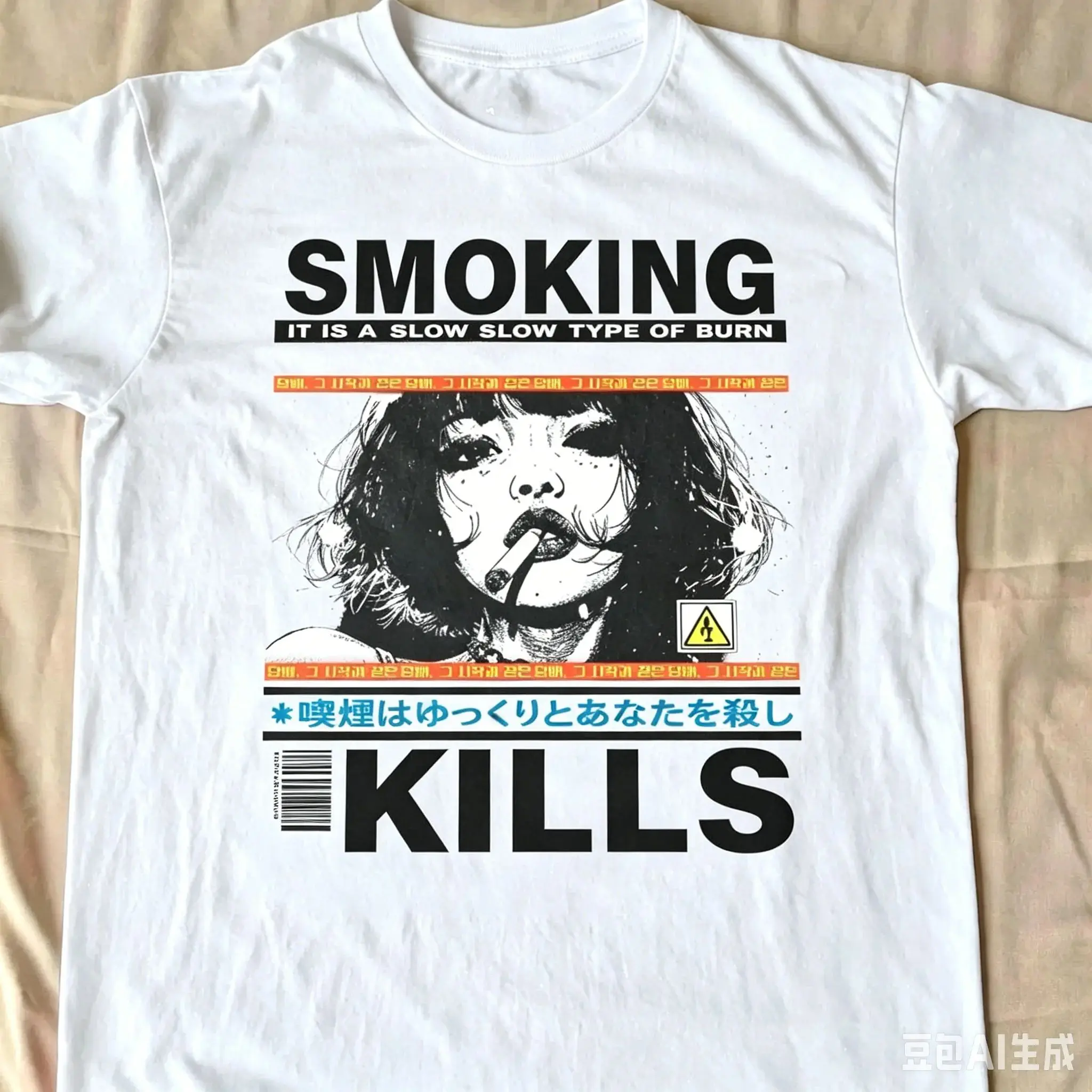 Smoking Kills Print Top Best-selling Retro Comic Style Pattern T-Shirt Hip Hop Streetwear Casual Loose Print Short Sleeve Unisex