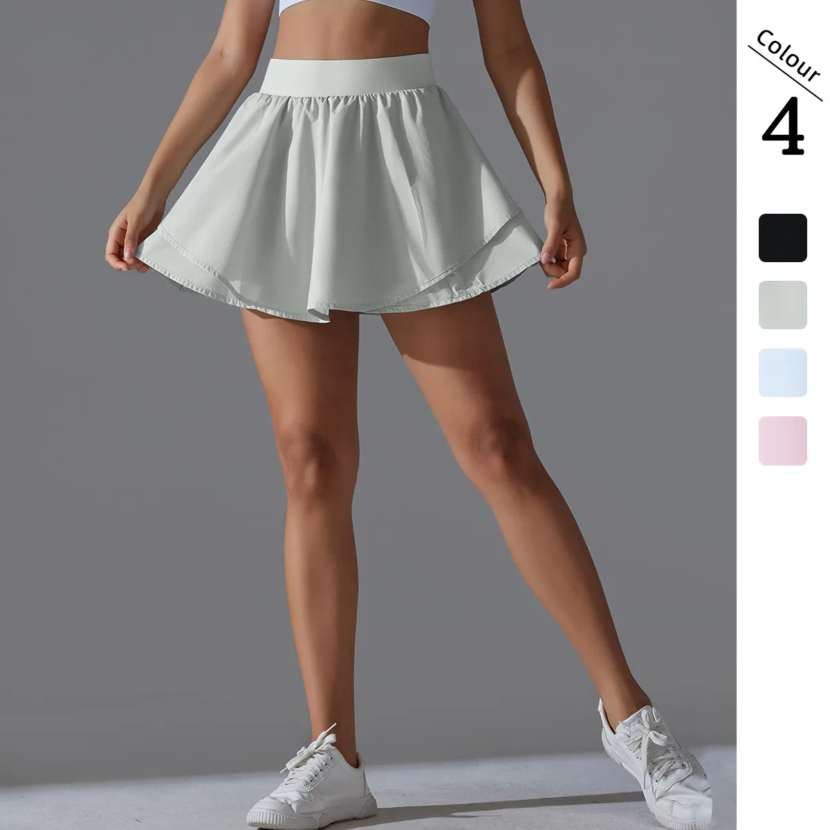 

Women Tennis Badminton Solid Color Short Skirts Inner Shorts with Pockets Yoga Short Dresses Gym Running Shorts Fitness Clothing