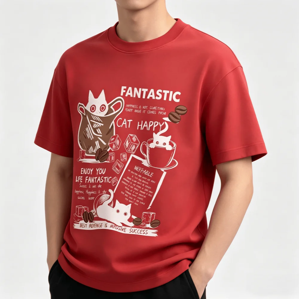 New Men Women T Shirt Pullover Oversize Korean Version Cartoon Cat Group Printed T-Shirt Casual Short Sleeve Couples T-Shirt