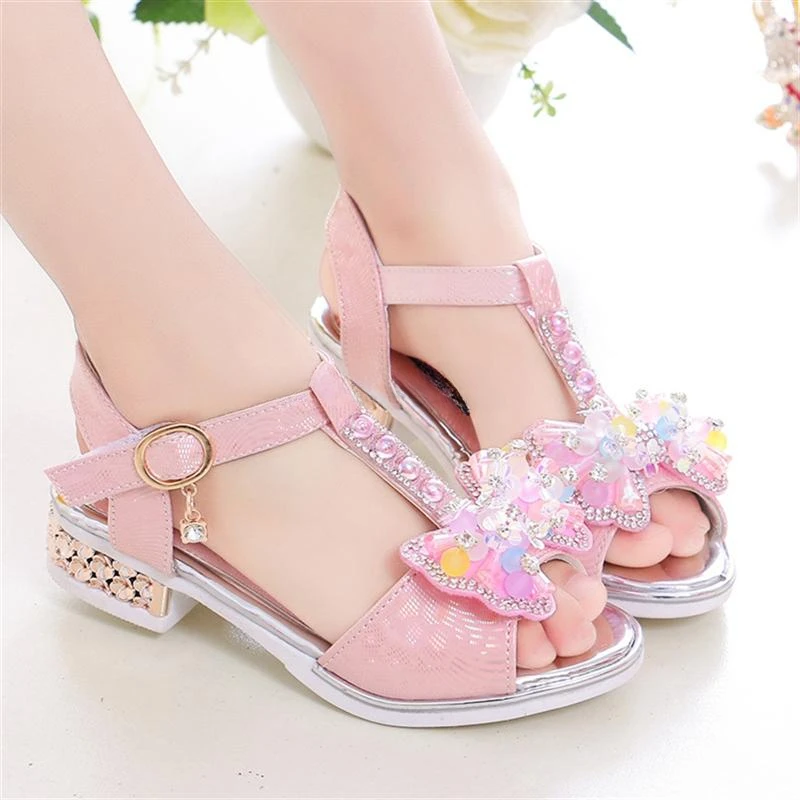 

Kids'Casual Shoes Sandals PU Leather Crystal Fashion Summer Shoes For Girls Hook and Loop Anti-slip Pink White Shoes Size 26-36