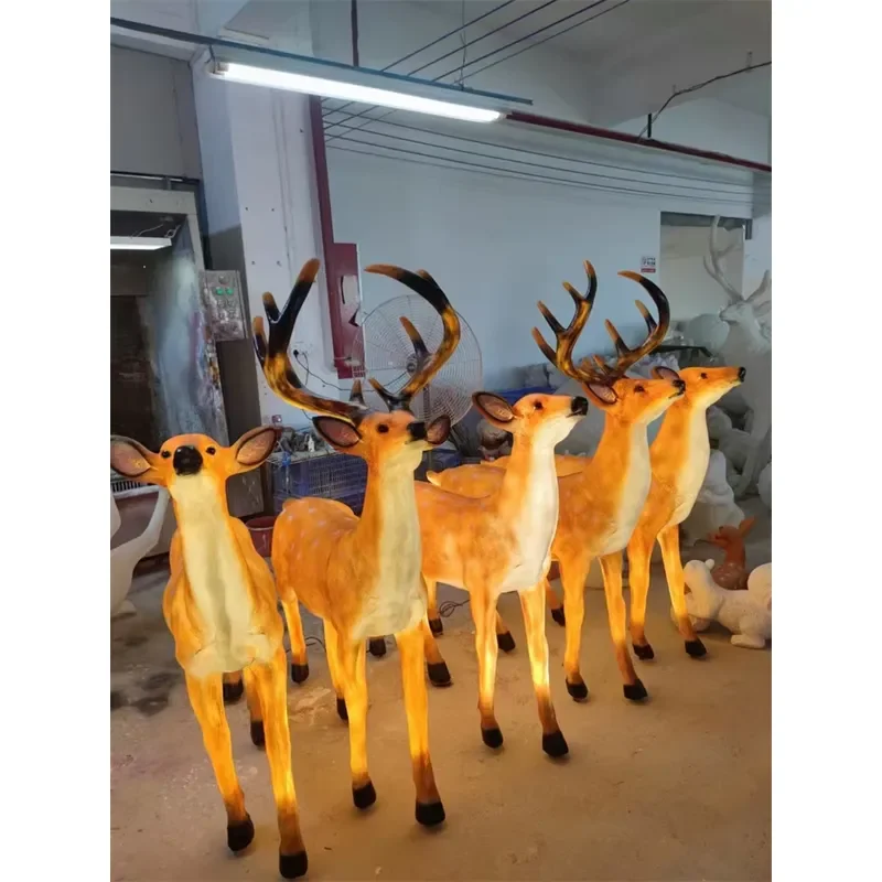 DC24V 4000K Light Festivals Most Popular Fiberglass Resin LED Luminous Deer Sculpture Animal Garden Light