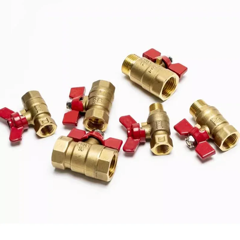 1/4"3/8"1/2"3/4"BSPFemaleToMaleThreadTwoWayBrassShutOffBallValveWithButterflyHandleForFuelGasWaterOilAir