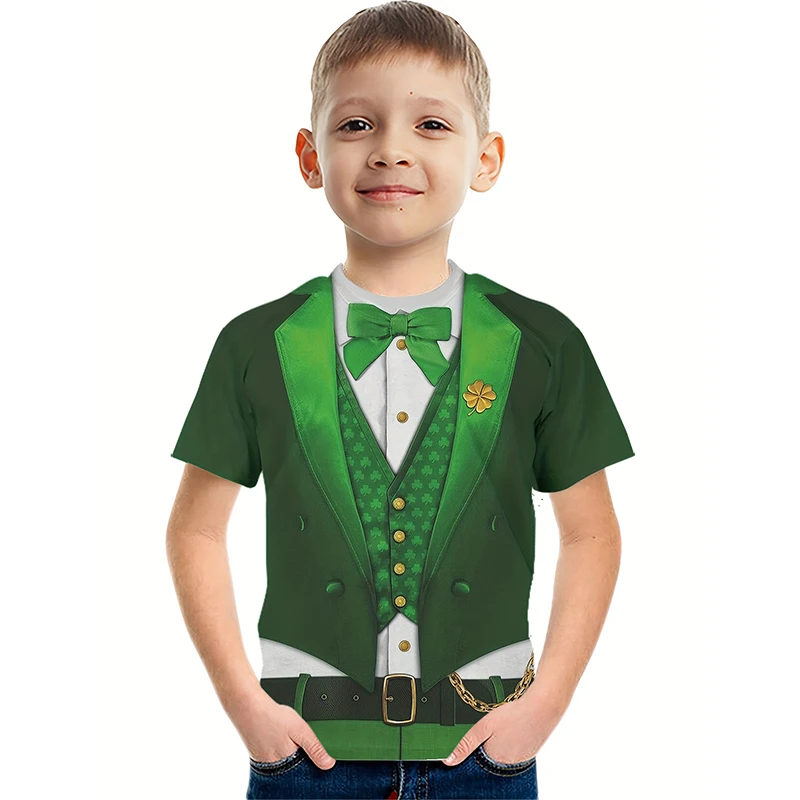 2024 St. Patrick's Day Suit 3d Kids T Shirt Boys Girls Shirt Harajuku Cartoon T-shirt For Boy Girl Tops Tees Children's Clothing