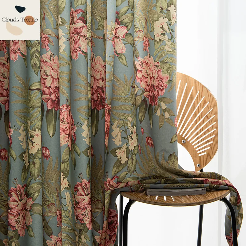 2024 New Curtains for Living Room Bedroom Semi-shading Rustic Floral American Curtains Photo Studio Background Customize Door