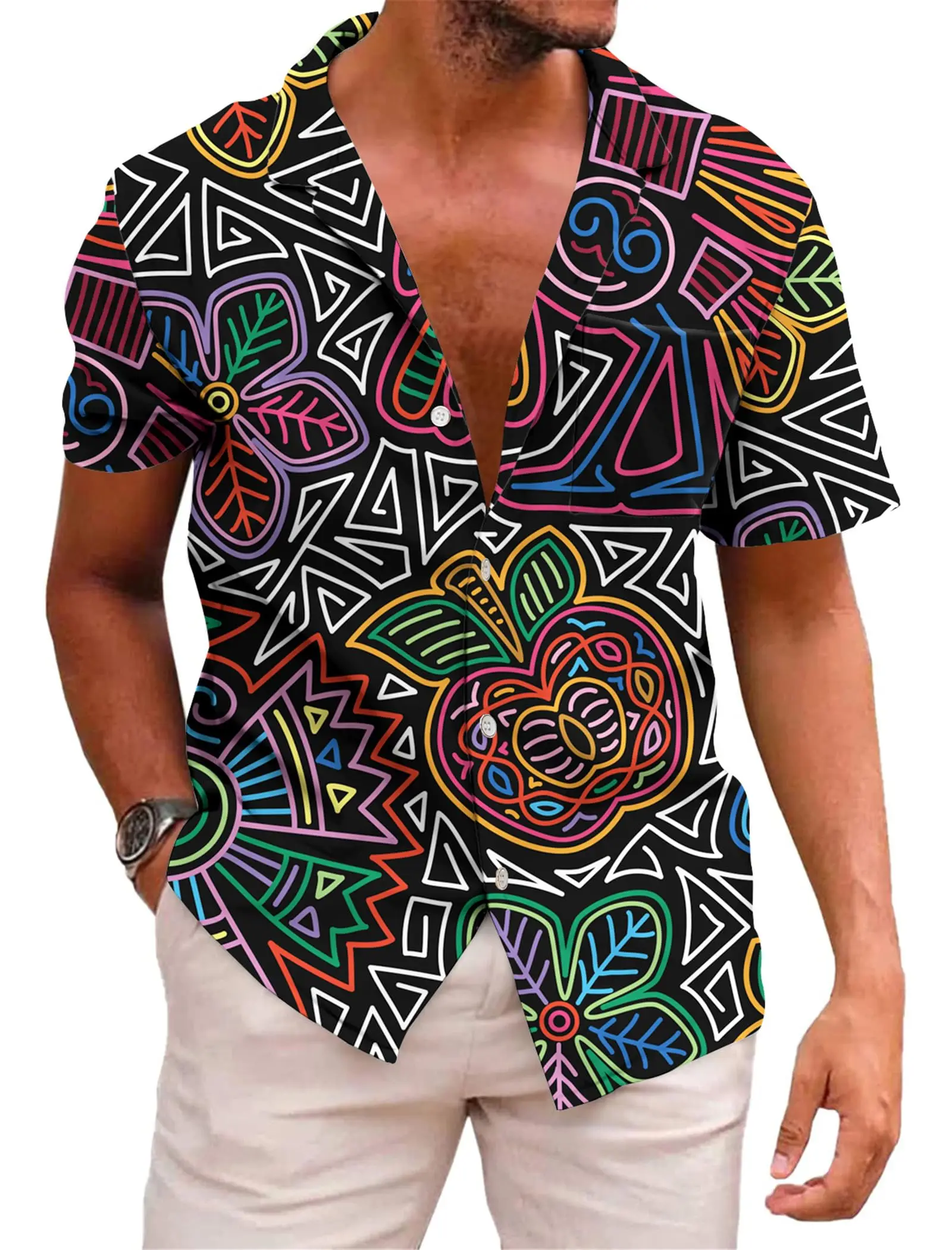 

KYKU Мексиканская рубашка для мужчин Забавные пляжные рубашки Гавайские пуговицы с коротким рукавом