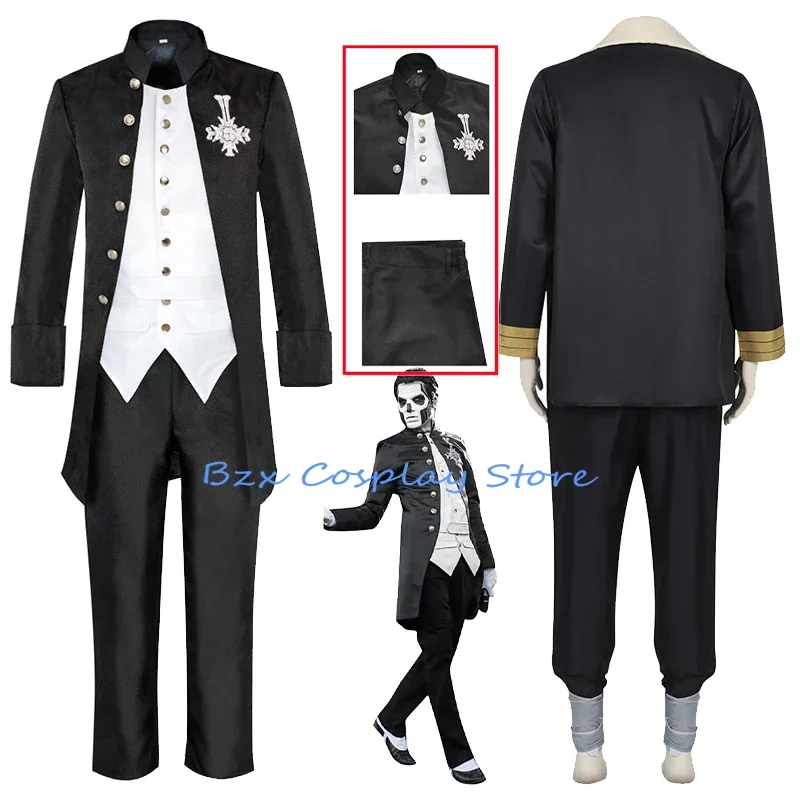 Ghost B.C Costume Anime Papa Emeritus Cosplay Costume Black uniform Suit Halloween Party Roleplay clothing for MEN