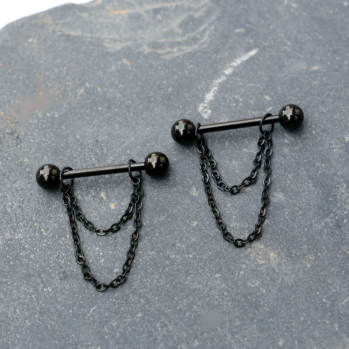 

14G Black Punk Nipple Piercings Barbell Stainless Steel Nipple Shield Cone Ball Chain Nipple Rings Sexy Body Jewelry For Women