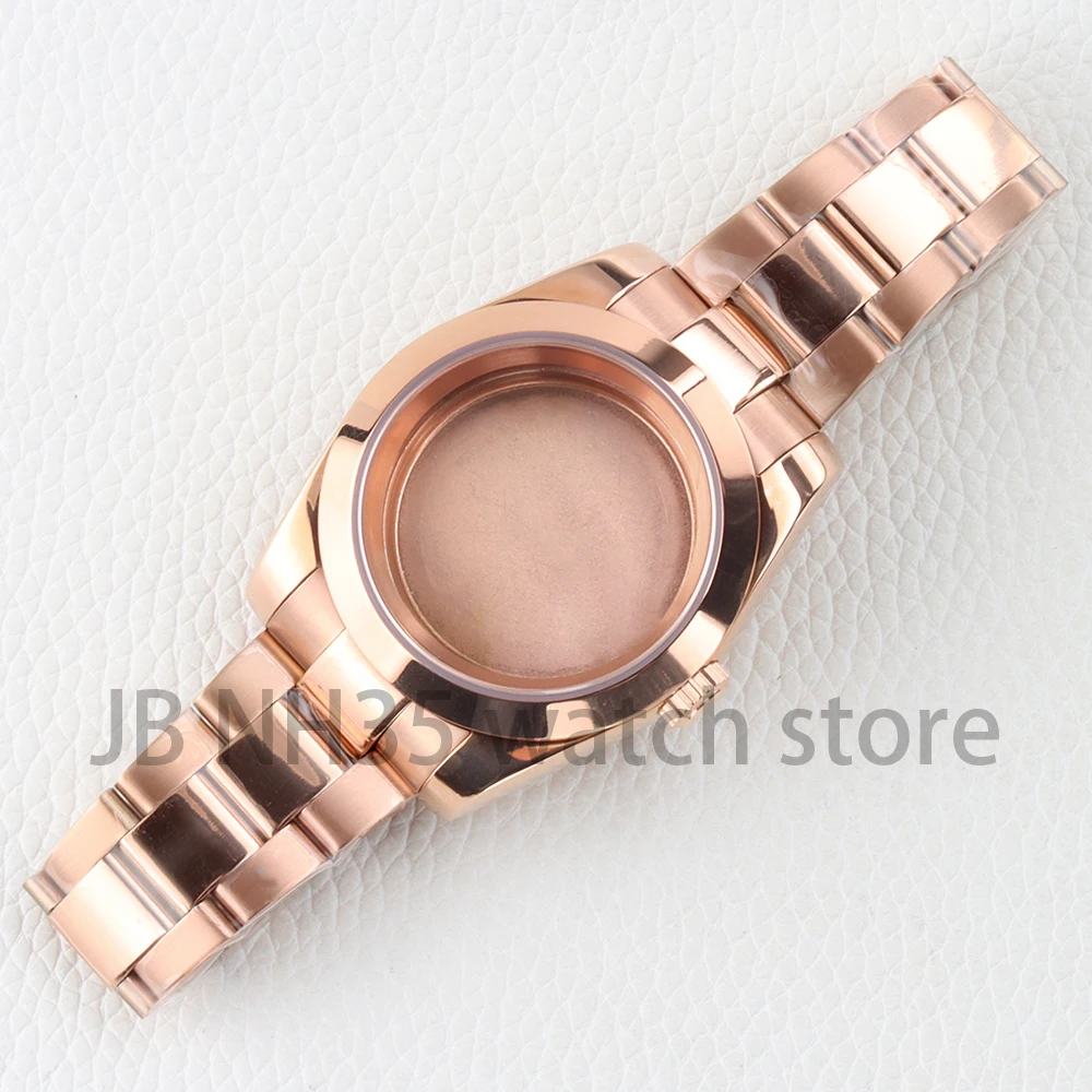 الذهب 36/39 مللي متر NH35 ساعة الحال بالنسبة DATEJUST NH35 NH36 حركة الياقوت الزجاج الفولاذ المقاوم للصدأ المحار مصقول حزام 28.5 مللي متر الهاتفي