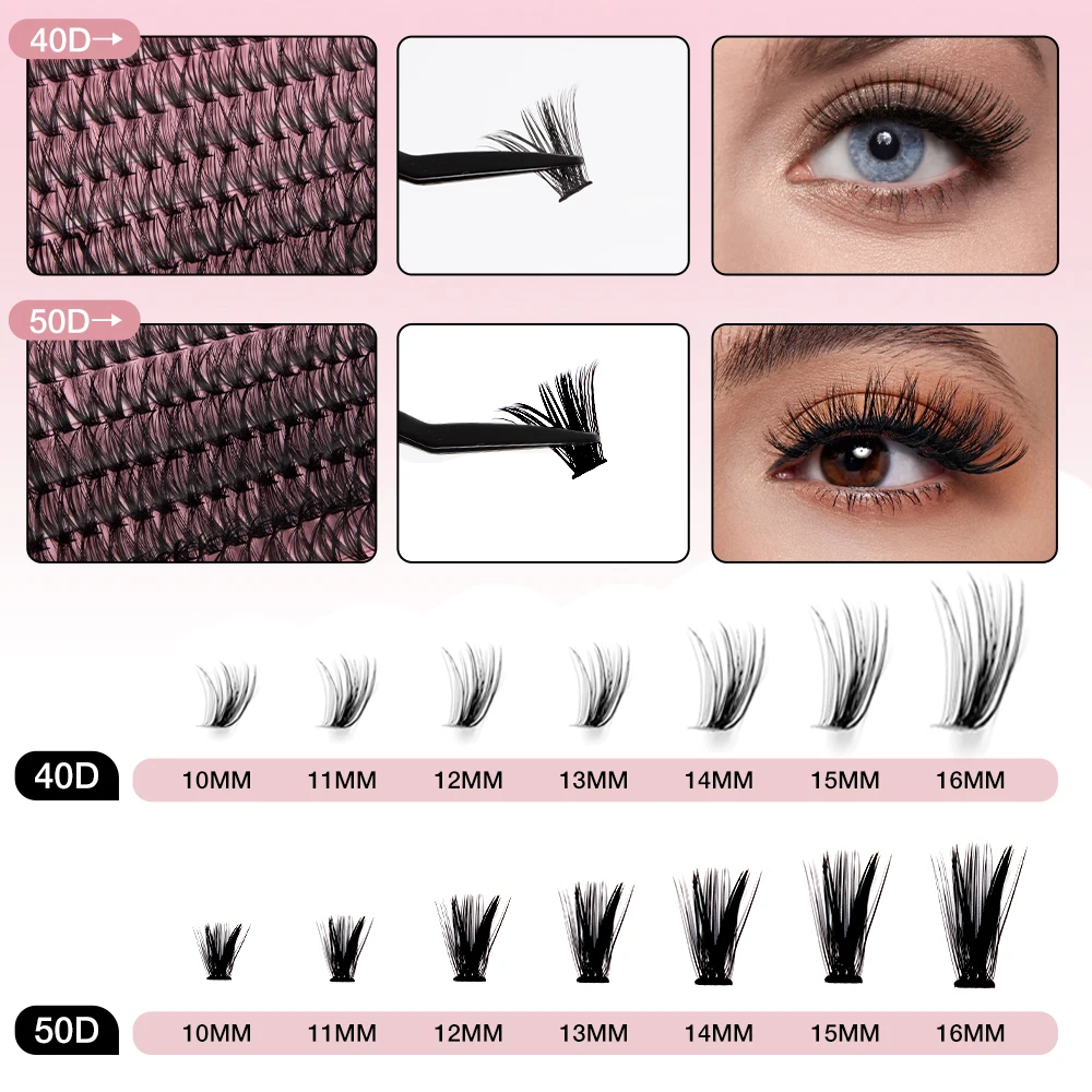 DIY Lash Extension Kit 320 Pcs Clusters Individual Lashes Natural 9-16mm D Curl with Bond Seal Tweezers Lash Glue Remover Makeup