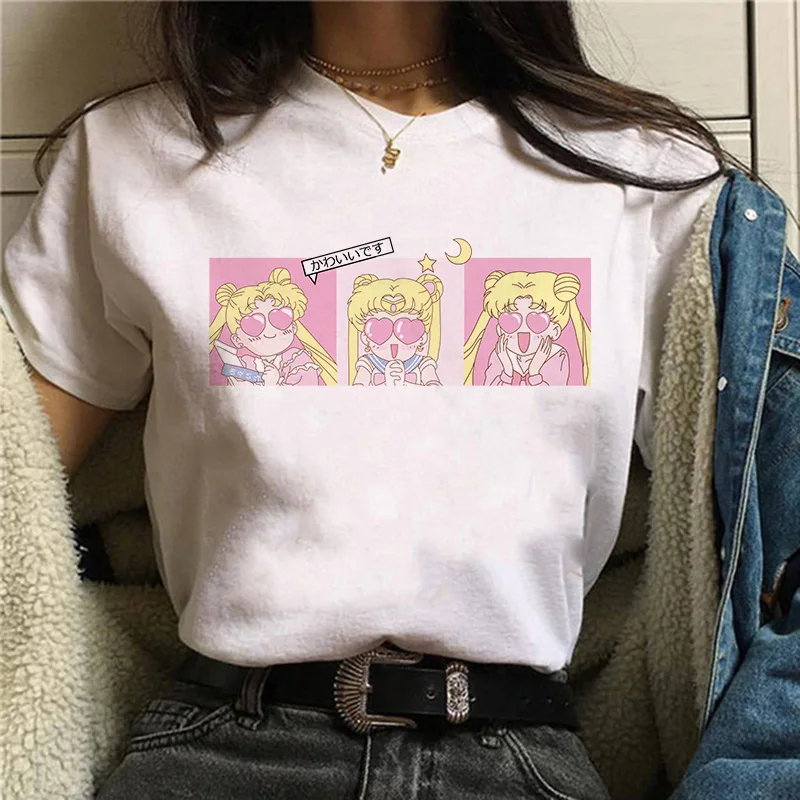 Japanese Anime 90s Y2k Tshirt Kawaii Sailor Moon T Shirt Women  Aesthetic T-shirt Cartoon Summer Tops Tees Grunge Clothes Female