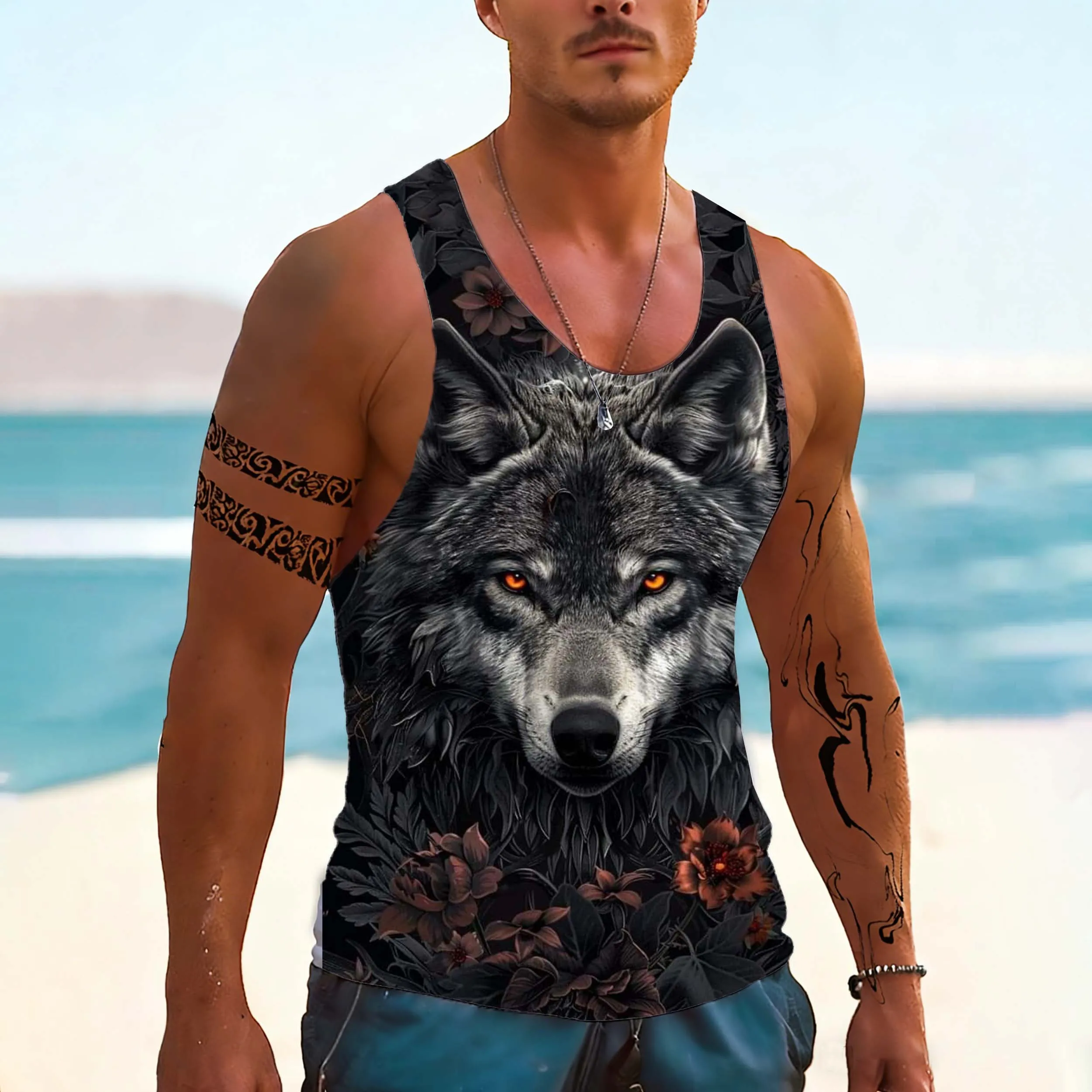 Fashion Wolf Pattern 3D Printed Men's Tank Tops Summer quick-dry breathable Streetwear Sport Vest Sleeveless Animal Man Clothing