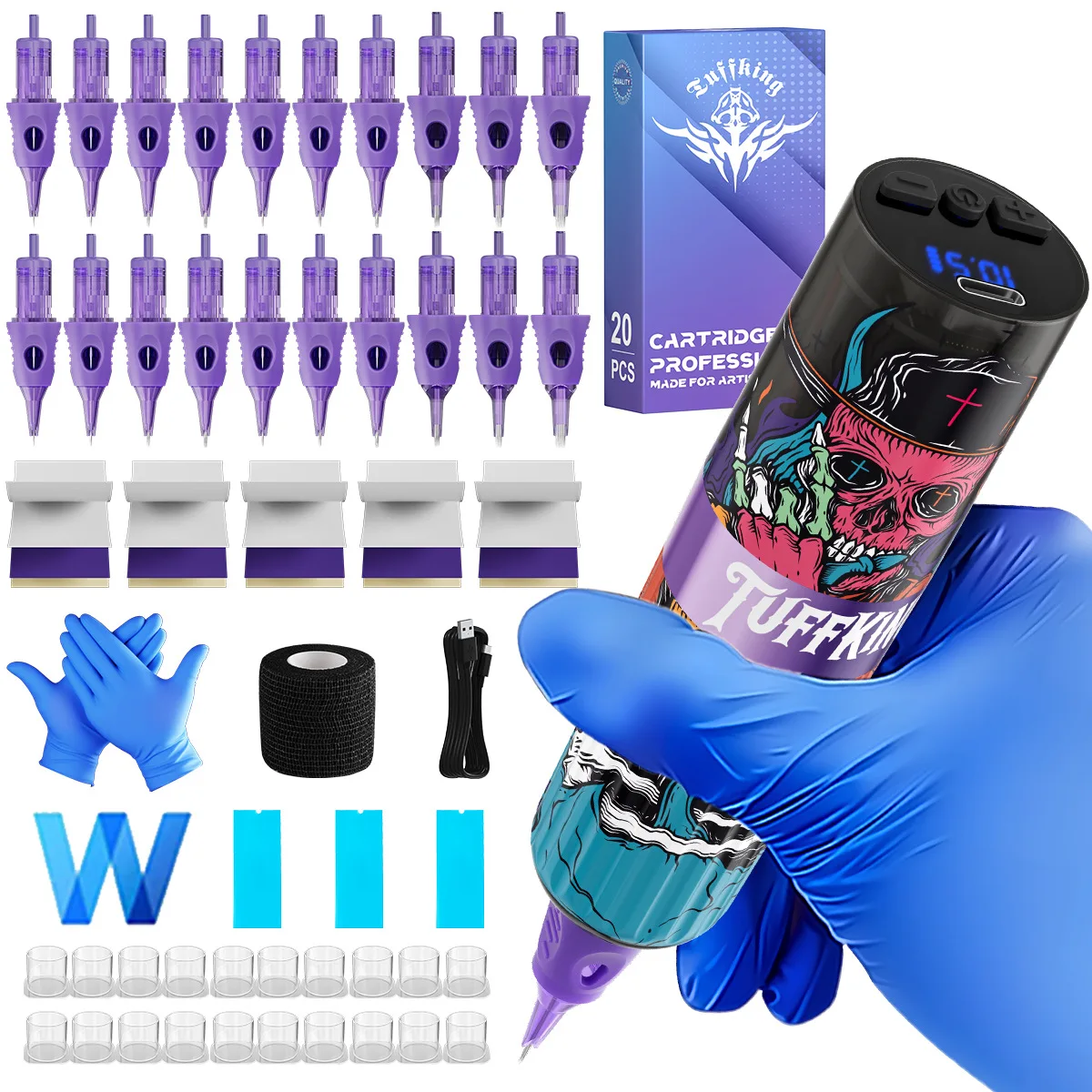 Popular Tuffking Tattoo Set Punk Style Liquid Free Professional Tattoo Machine Tattoo Needle Tool Consumables