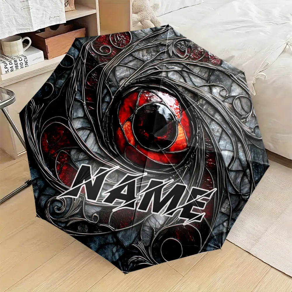 Custom Name Umbrella, "Red Fiery Eye Gothic Style Umbrella with Swirling Design" Folding Umbrella for Sunny and Rainy,Gift