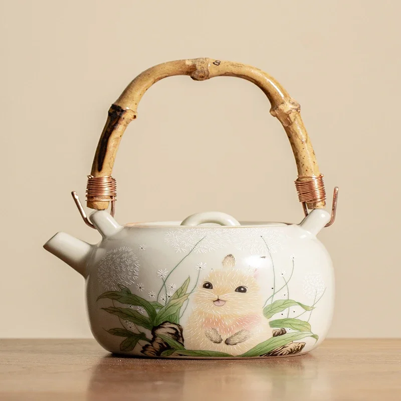 Ceramic Teapot Hle Kettle Chinese Vintage Cat Doodle Tea Set Household Water Containers Tea Pot Kiln Becomes Porcelain