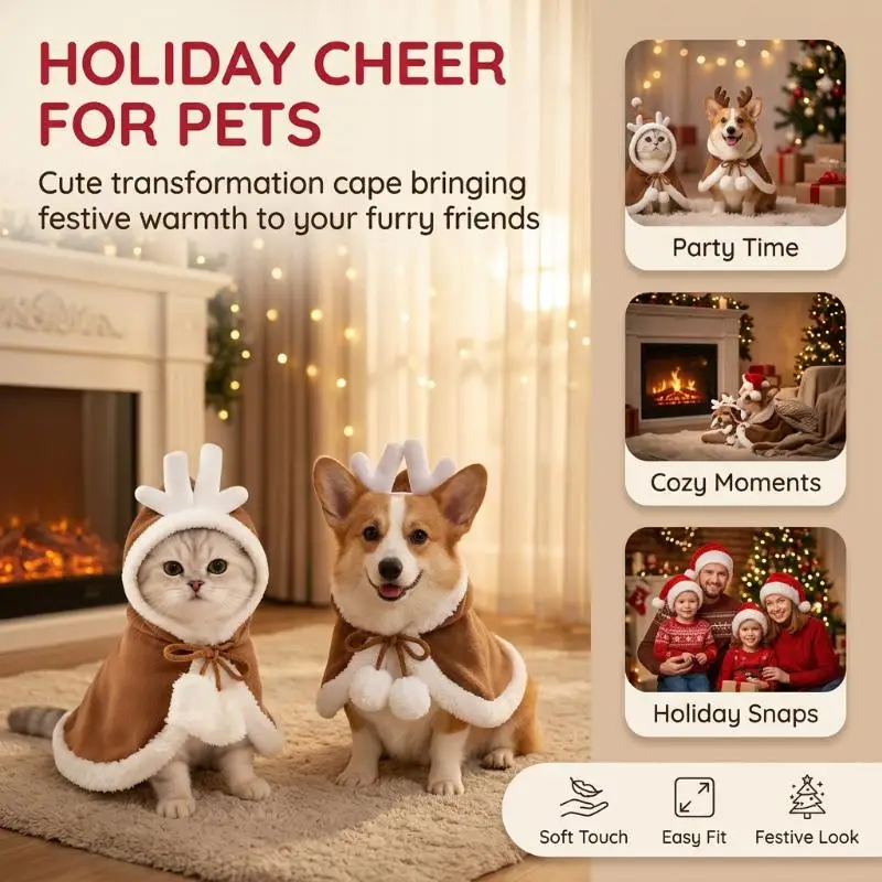 Cat Costume Santa Cosplay Funny Transformed Cat/Dog Pet Christmas Cape Dress Up Clothes Red Scarf Cloak Props Decor