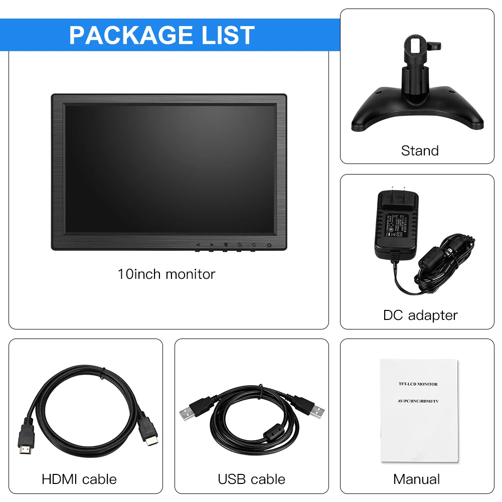 Eyoyo EM10W 10.1 بوصة IPS شاشة تعمل باللمس شاشات الكريستال السائل 1280x800 القرار دعم HDMI VGA إدخال الصوت لأجهزة الكمبيوتر المحمول أمين الصندوق