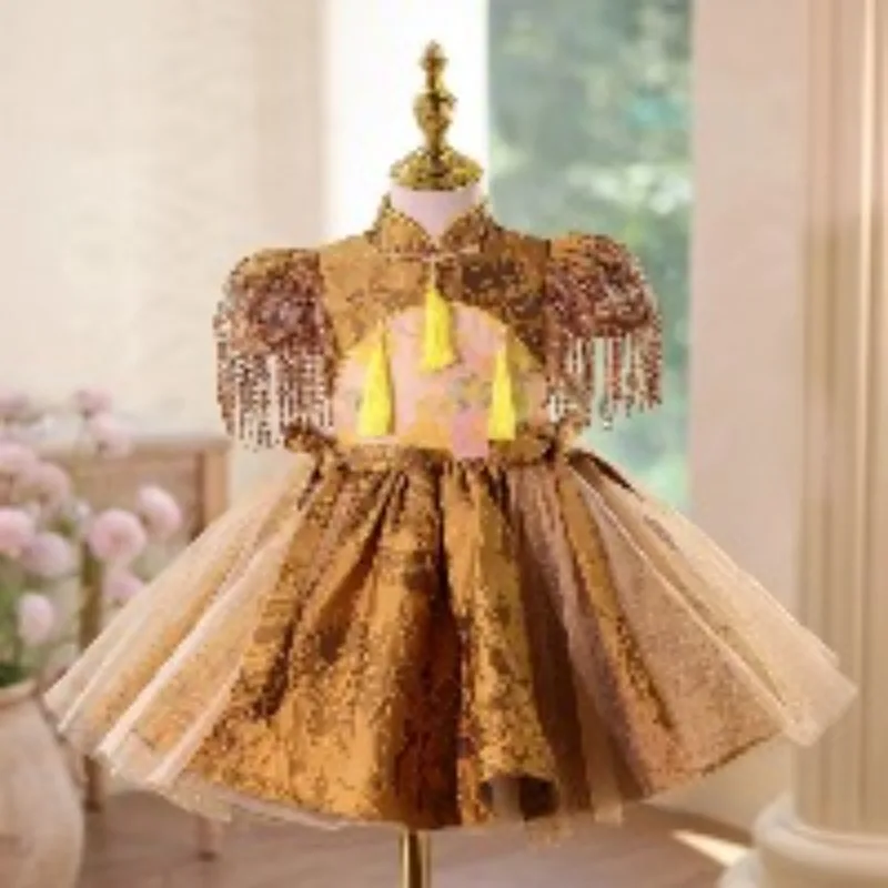 Kids Girls Chinese Style Princess Dress Children Birthday Party CheongsamHost Pageant Evening Wedding Gown Piano Performance