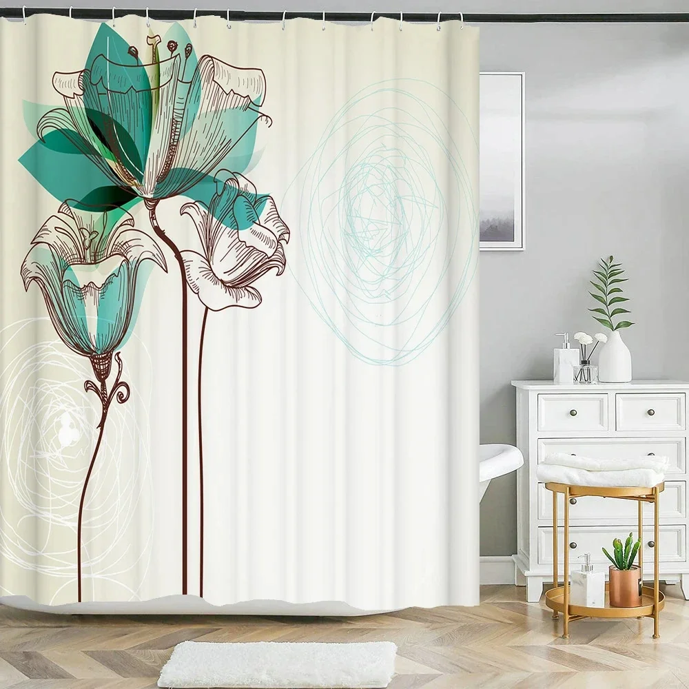 Spring Garden Flower Shower Curtain Tulip Floral Colorful Flowers Nature Landscape Rustic Aesthetic Bathroom Curtain with Hooks