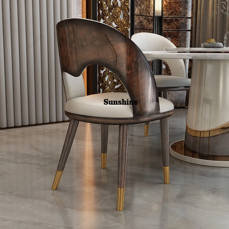 Italian luxury lacquered back panel hollow microfiber leather dining chair