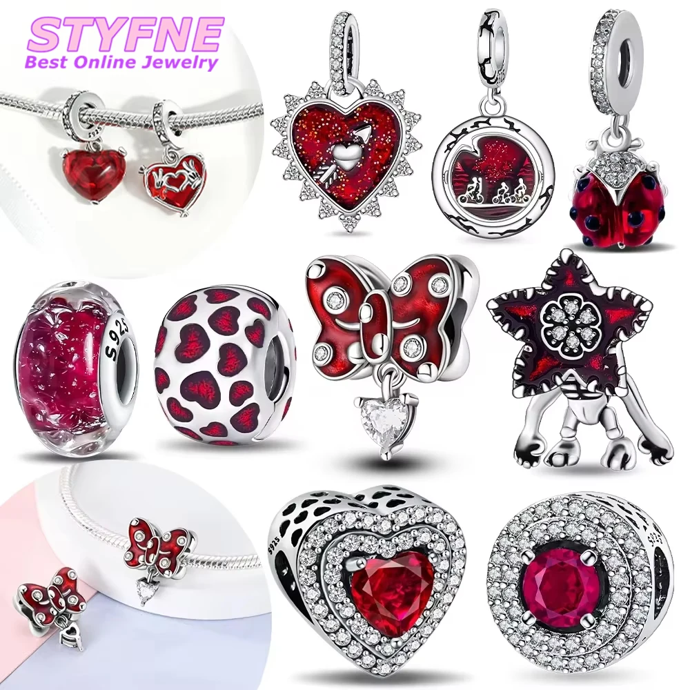 Silver Plated Original 925 Red Bag Charms Heart Ladybug Butterfly Star Beads Fit Original Bracelets Jewelry Gifts for Women