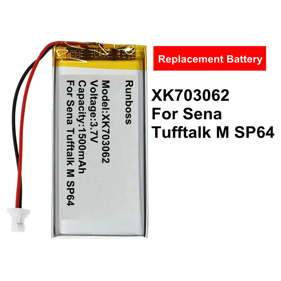 1500mAh XK703062 3.7V Lipo Replacement Battery For Sena Tufftalk M SP64 Sports Headphone 2 Wires Connector Battery Pack