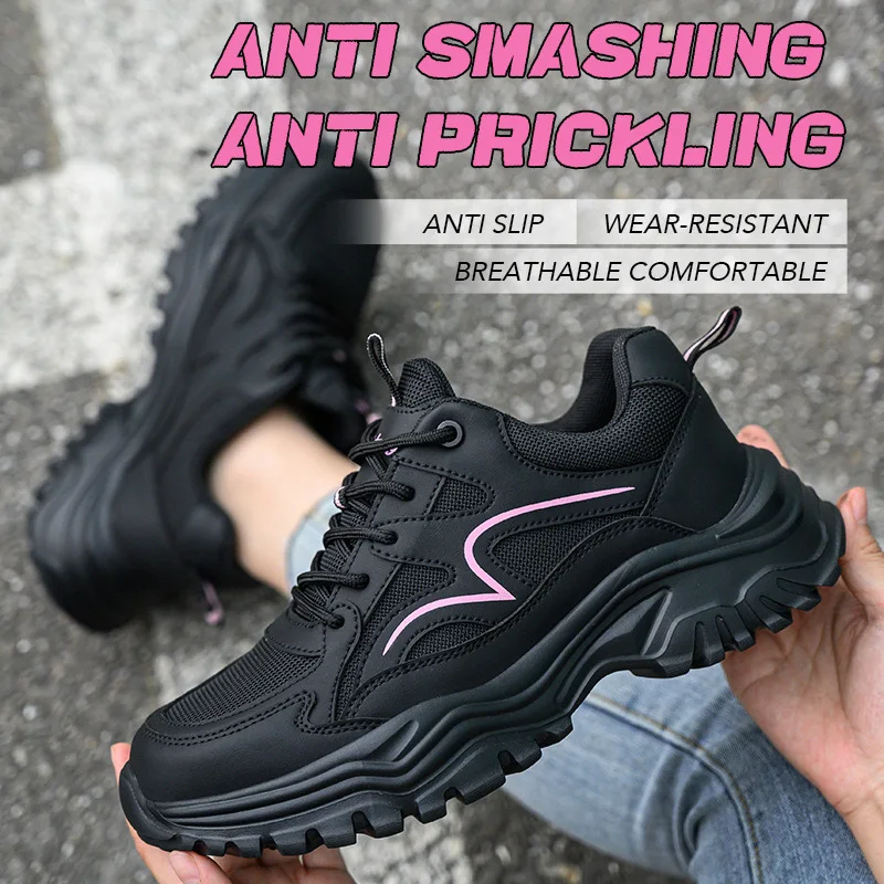 Women's new breathable, anti smashing, anti puncture, wear-resistant shoes, work shoes, anti slip safety protective shoes