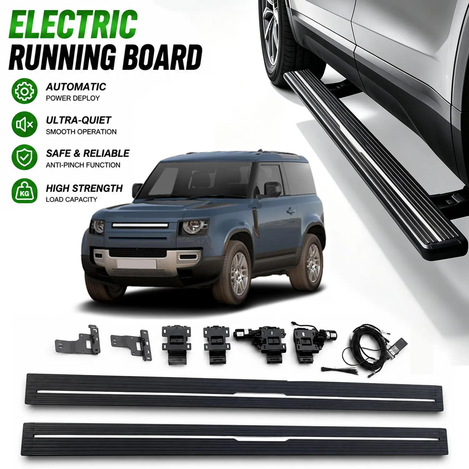 Fits for 2023-2026 LR Defender 90 L663 Deployable Power Electric Running Boards, Aluminum Retractable Side Step Nerf Bars