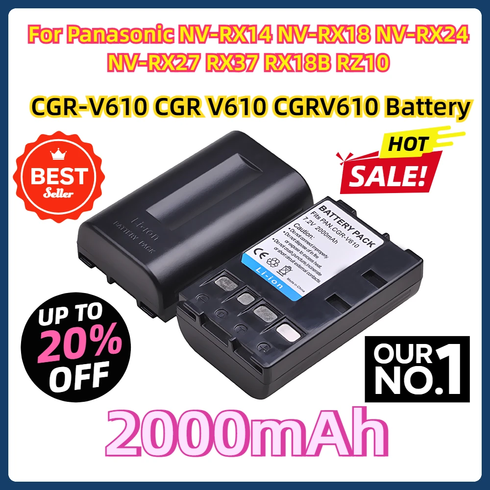 

For Panasonic NV-RX14 NV-RX18 NV-RX24 NV-RX27 RX37 RX18B RZ10 Cameras 2000mAh CGR-V610 CGR V610 CGRV610 Battery