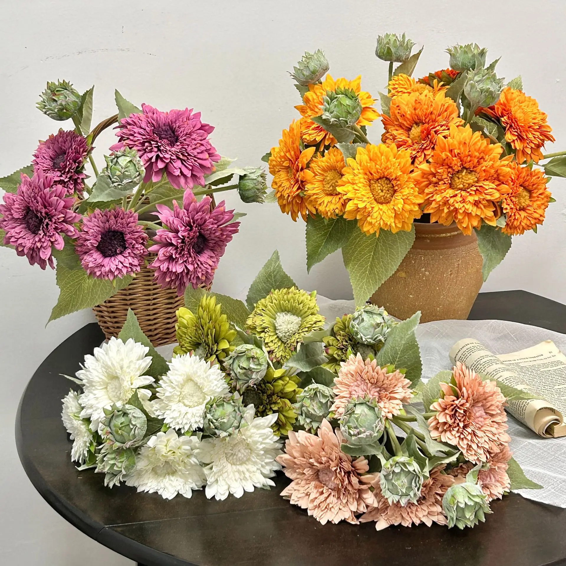 

Artificial Sunflower Fake Flowers Vintage Hand Bouquet Flowers Arrangement Living Room Entrance Wall Home Decorations