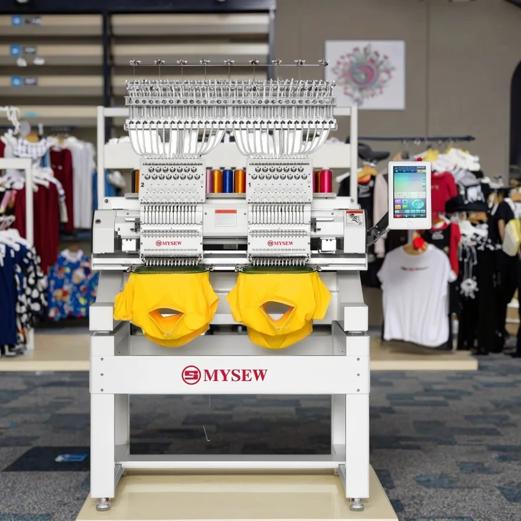MYSEW MBC-1502 15   2 Head Industrial Computerized Hats T-Shirt Flat Caps Garment Embroidery Machine Price Supplier in Uae