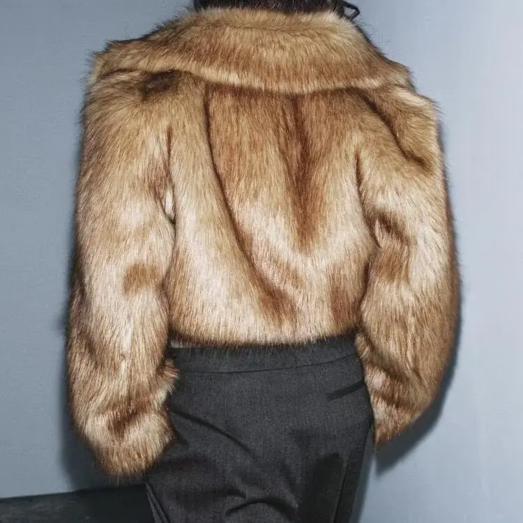 Faionable ort تأثير الفراء الاصطناعي ملابس خارجية ZR Sle جديد الخريف الشتاء المرأة فضفاضة تناسب طويلة Sve معطف مزدوج الصدر