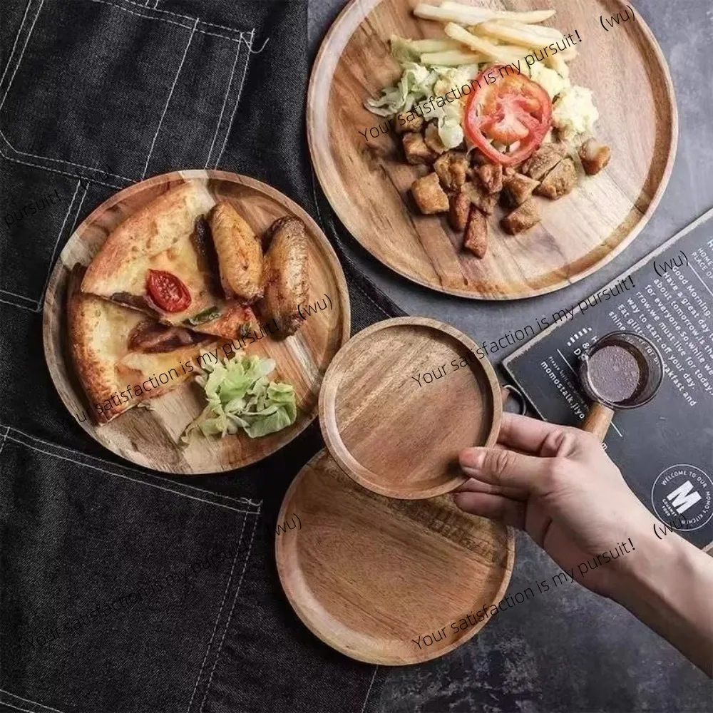 Vintage solid wood plate Round 13-38cm wooden tea plate, plate food snack plate