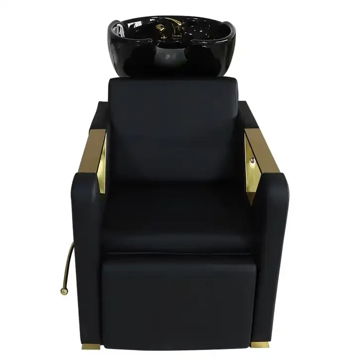 

Black Leather Shampoo Chairs Gold Handle Color Can Be Customized Barber Shop Shampoo Chair Sofa For Sale