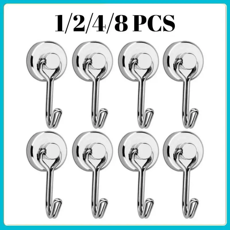 1-8PC Heavy Duty Magnetic Hook Strong Neodymium Magnets Hooks For Refrigerator Grill Key Towel Holder Kitchen Home Accessories