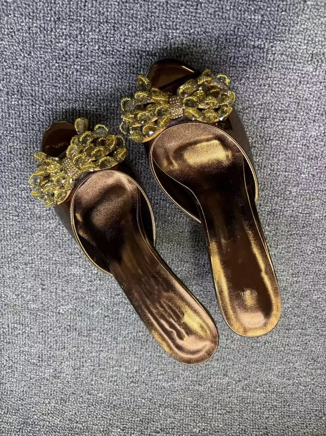 Bohemia Style Peep Toe Crystal Summer Women Slippers Stiletto High Heels Pull On Design Large Size Fashaion Leisure Shoes