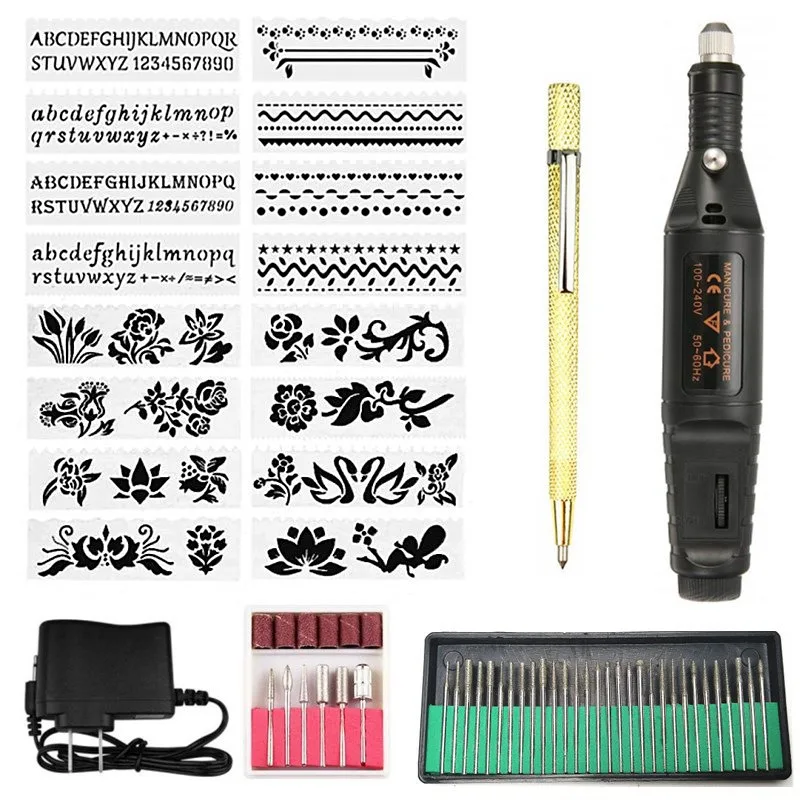 

Electric mill, electric engraving pen, flower and grass letter pattern, lettering template, scribing pen, nail art tool