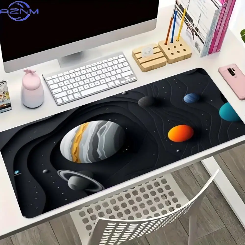 Paper Cut Solar Planet Cosmic Extended Gaming Mouse Pad Non Slip Rubber Keyboard Mat Stitched Edge for Pro E-Sports  Desk Mat