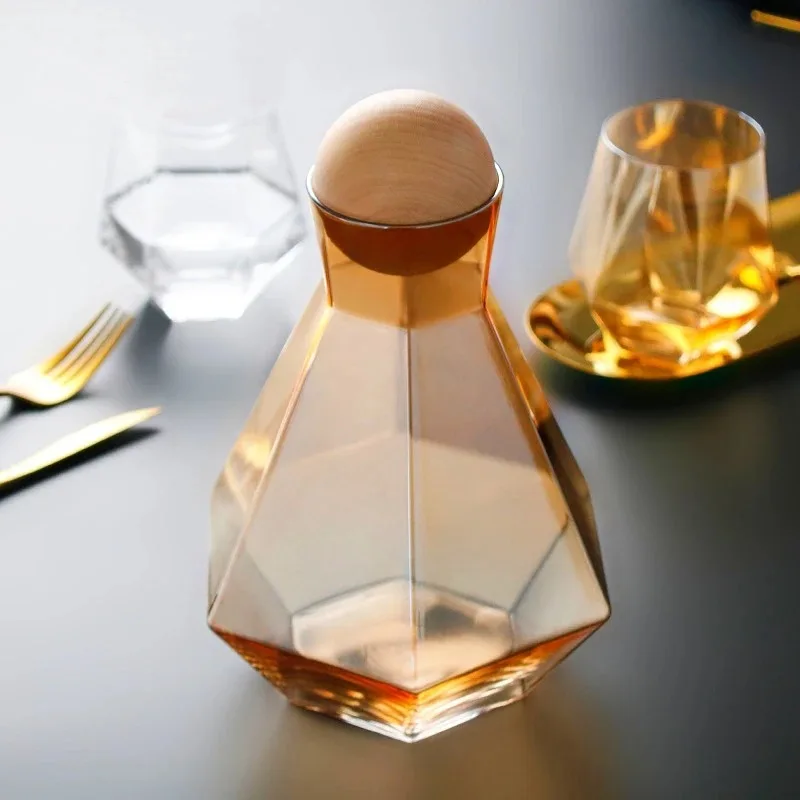 Diamond Type Glass Water Kettle, Household Drinkware, Large Capacity, Creative, Cold Water, Juice, Milk, Coffee, Tea Pot, 1.2L