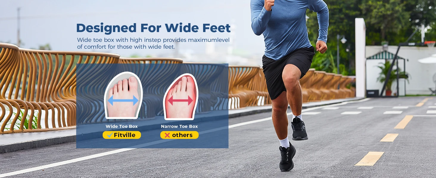 FitVille Men Wide Width Running Sneakers, Breathable Light Athletic Training Shoes, Comfort Wide Footwear for Swollen Feet, Diabetic Feet