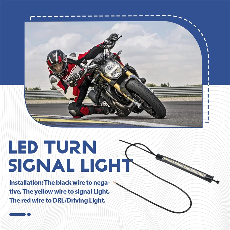 A21F-Flexible Switchback Dual-Color White & Amber Motorcycle LED Fork Turn Signal DRL Daytime Running Light Waterproof