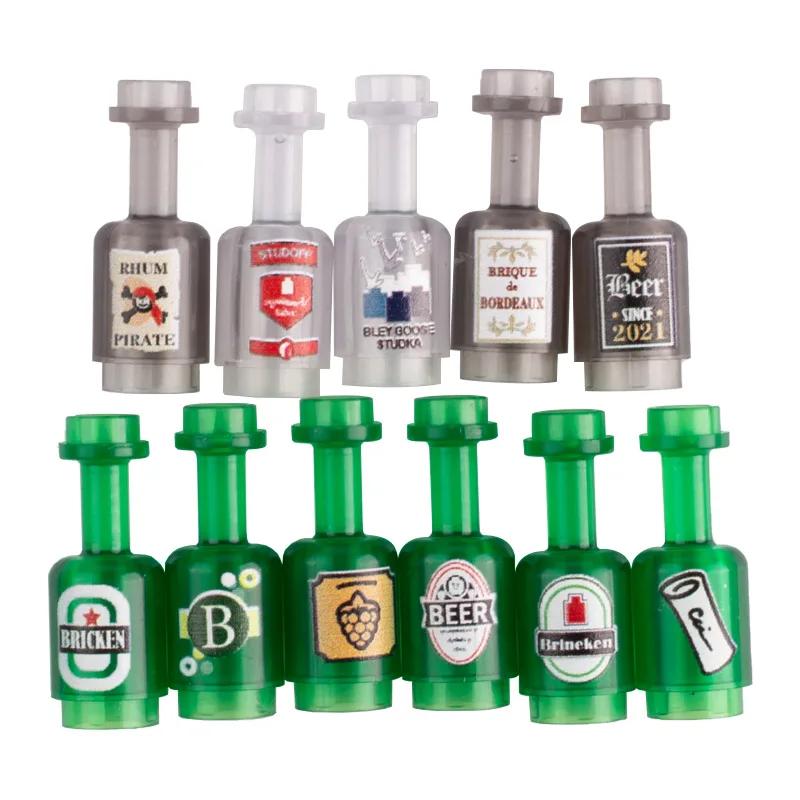 DIY City Bar Accessories Wine Bottle Building Blocks Mini Germany Russia Beer Printed Bricks 95228 Parts Compatible Friends Toys