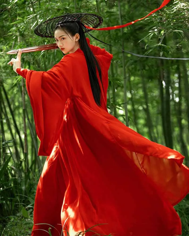 Chinese Hanfu Dress Women Traditional Vintage Hanfu Red Set Halloween Cosplay Costume Summer Party Hanfu Outfit Plus Size XL